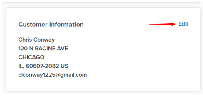 Customer Information panel with Edit link