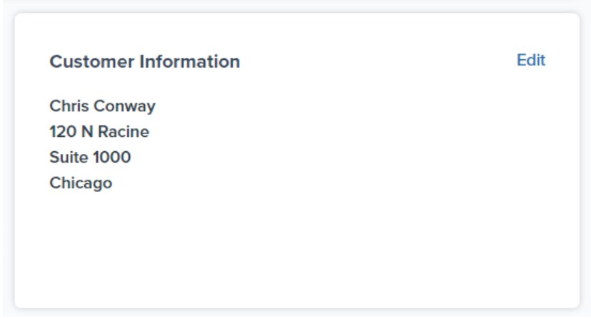Customer Information panel showing recipient name, address, and Edit button