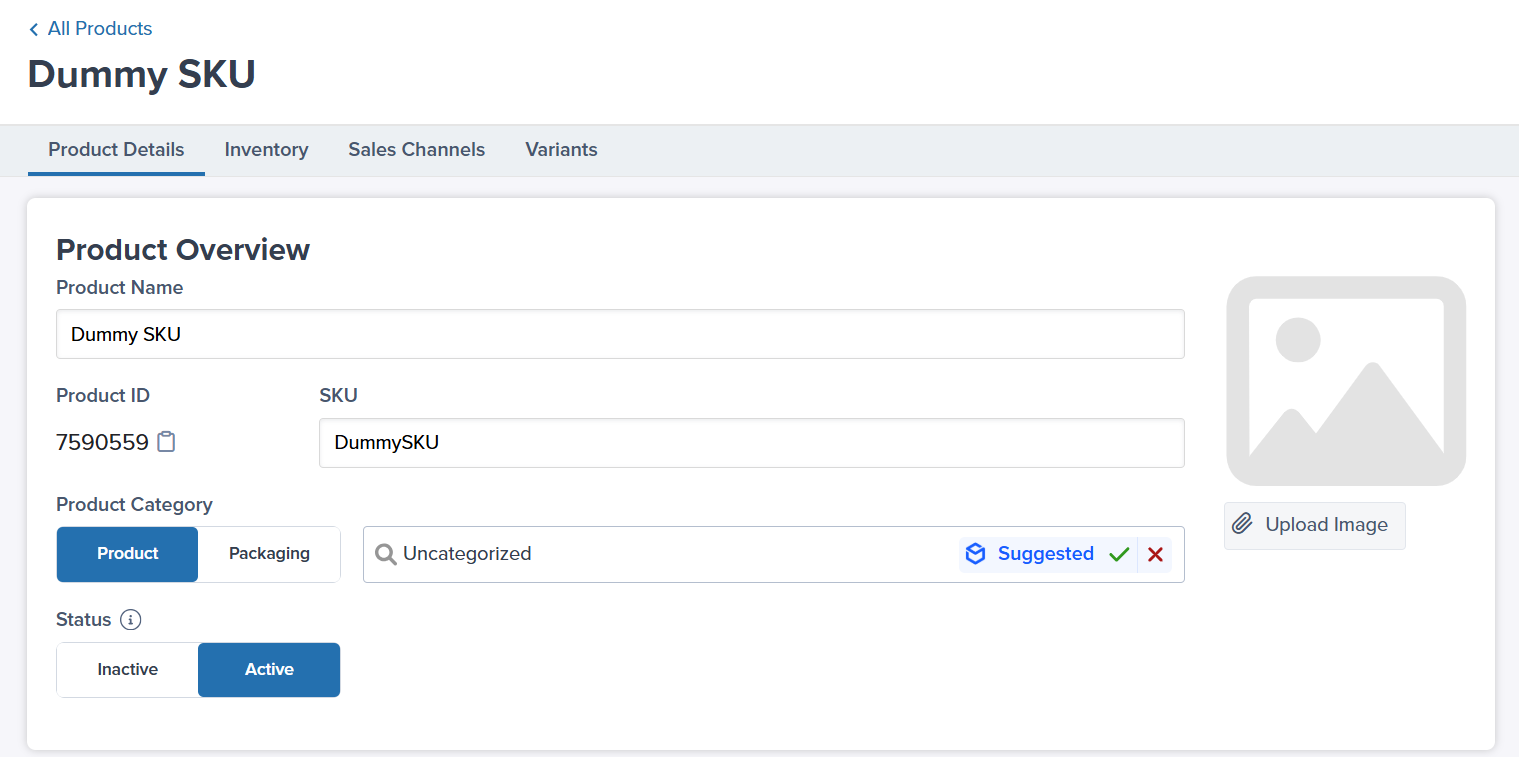 Product details page for newly created Dummy SKU