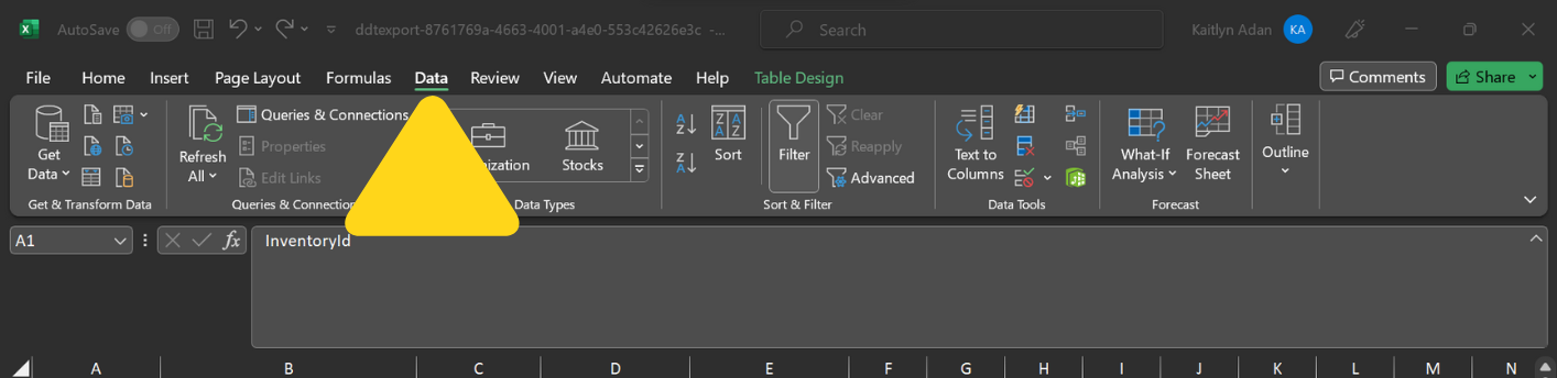 Excel Data tab showing Get Data option