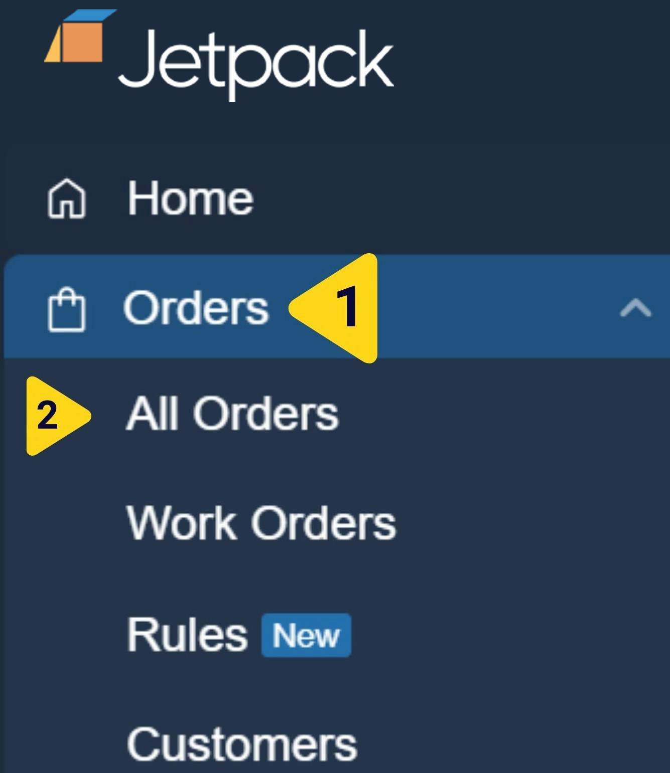 Orders navigation menu showing All Orders option