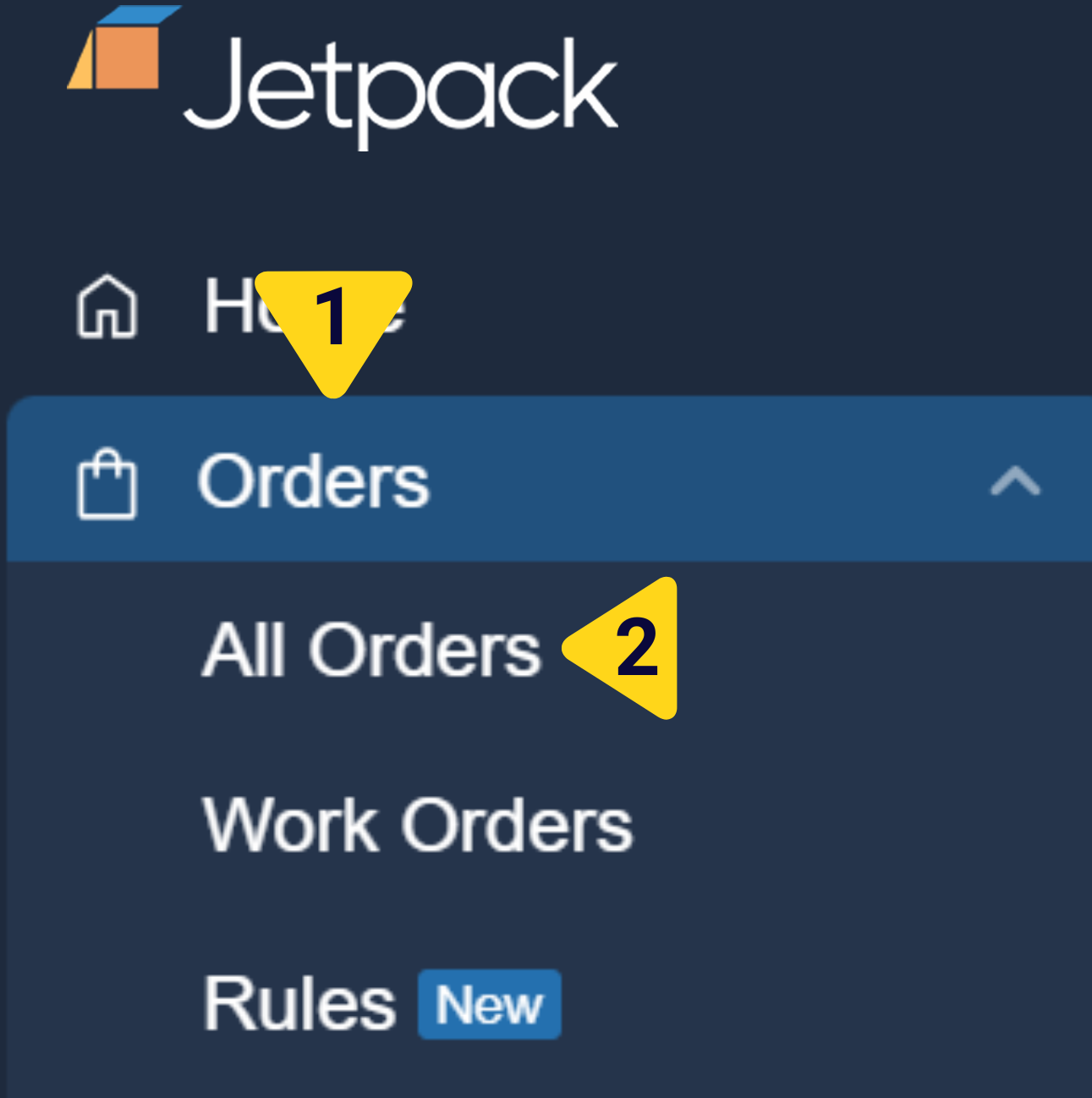 Orders navigation menu with All Orders option