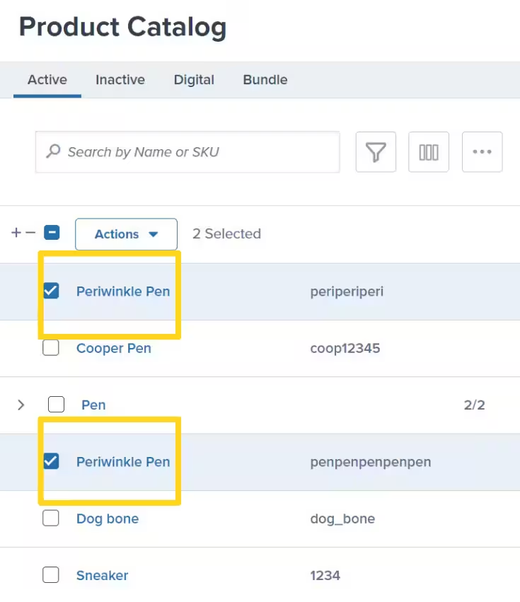 Product Catalog with multiple products selected
