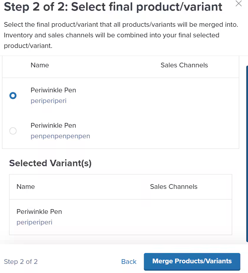 Step 2 showing final product selection
