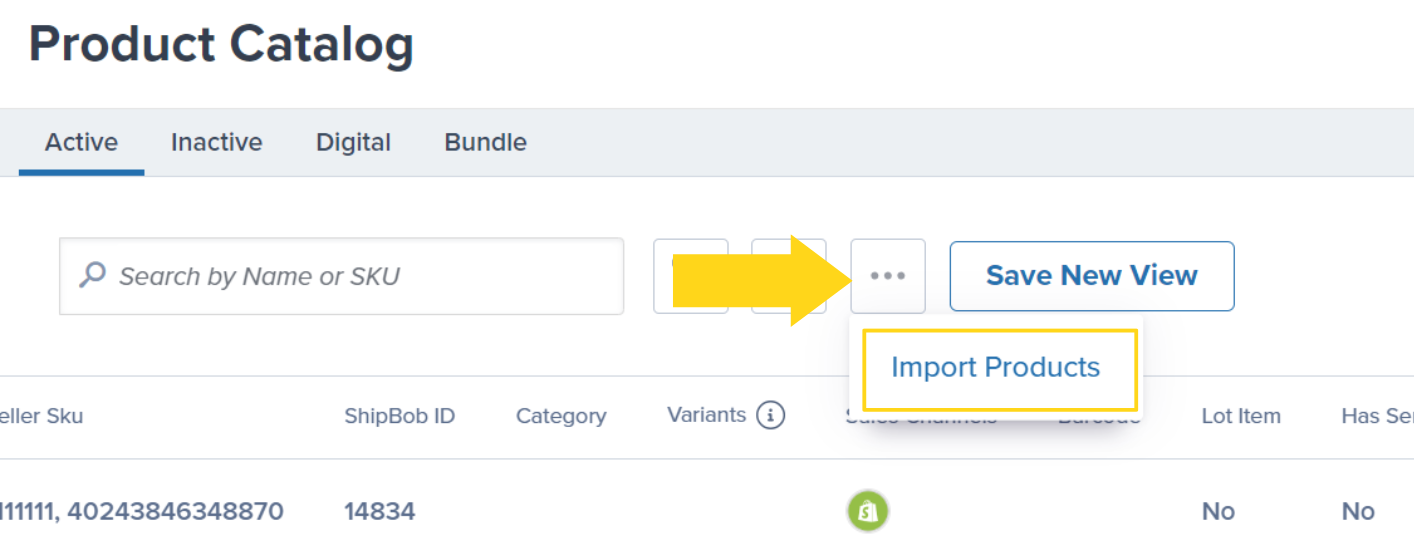 More menu showing Import Products and other options