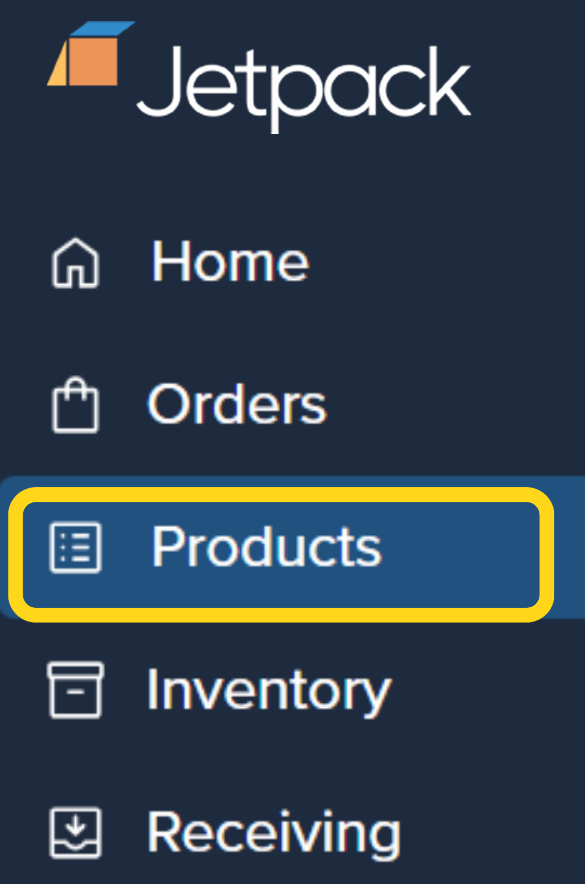 Products menu item highlighted in left navigation
