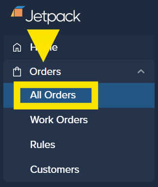 Orders navigation with All Orders option selected