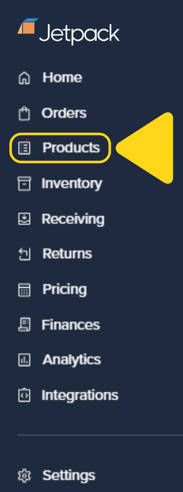 Products navigation menu option