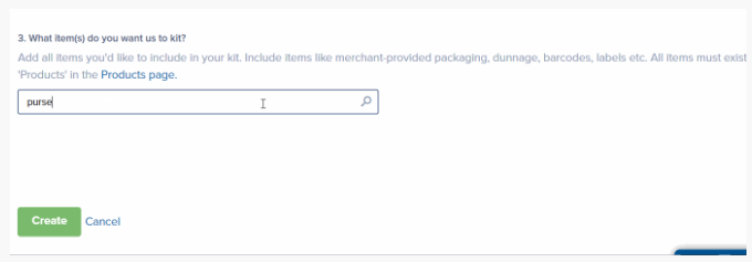 Step 3 page showing search field for kit components