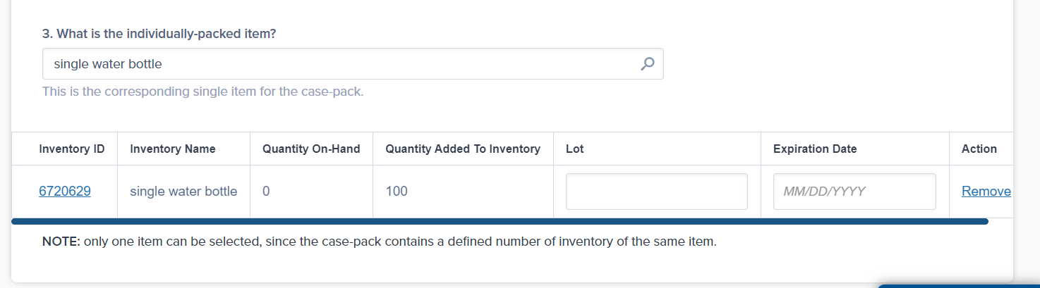 Interface for selecting individually-packed item SKU