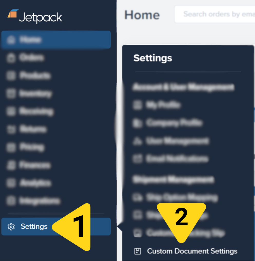 Settings menu showing Custom Documents Settings option