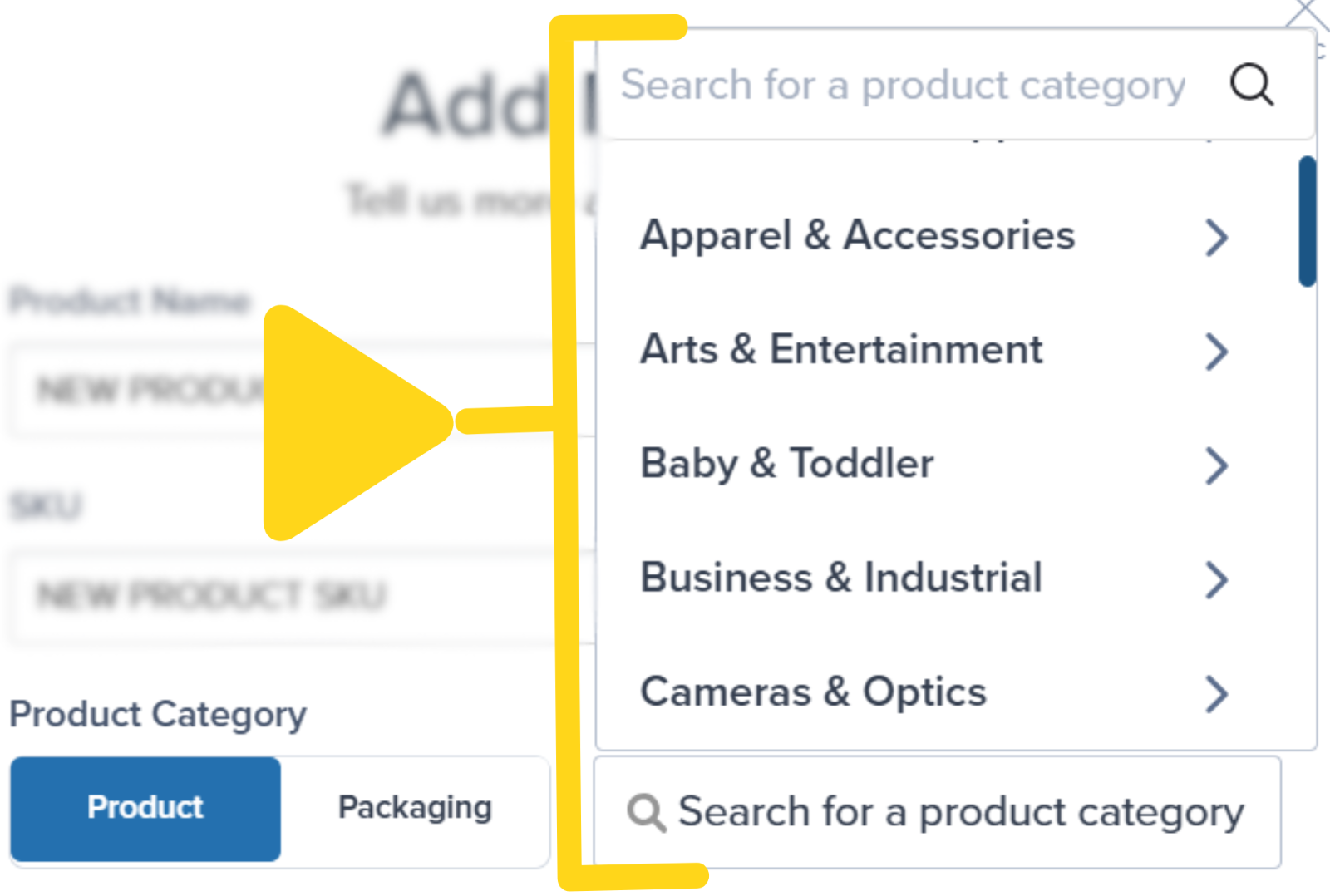 Entering product name and SKU
