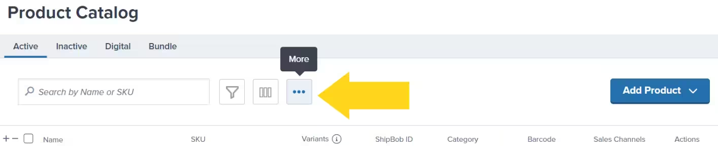 More menu icon on Product Catalog page