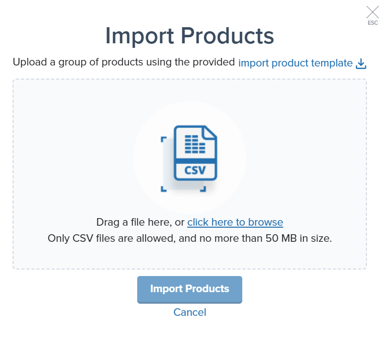 Downloading the import product template