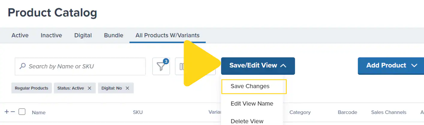 Three-dot menu icon location on Product Catalog page
