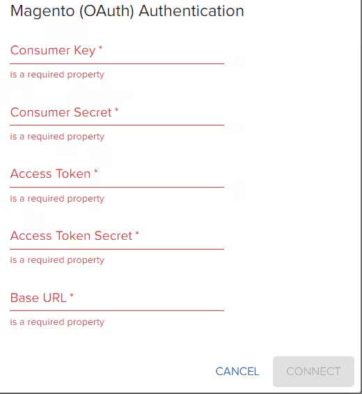 OAuth credentials modal showing Consumer Key, Consumer Secret, Access Token, and Access Token Secret