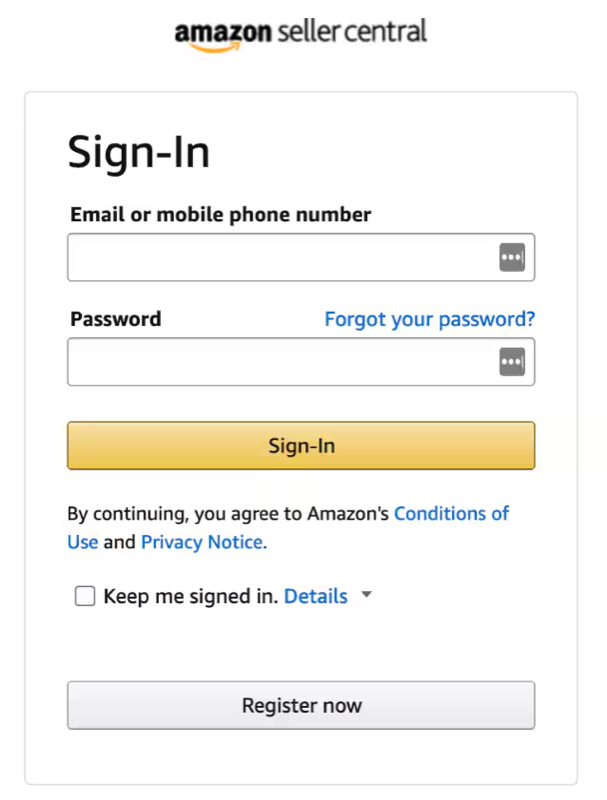 Amazon Seller Central login page