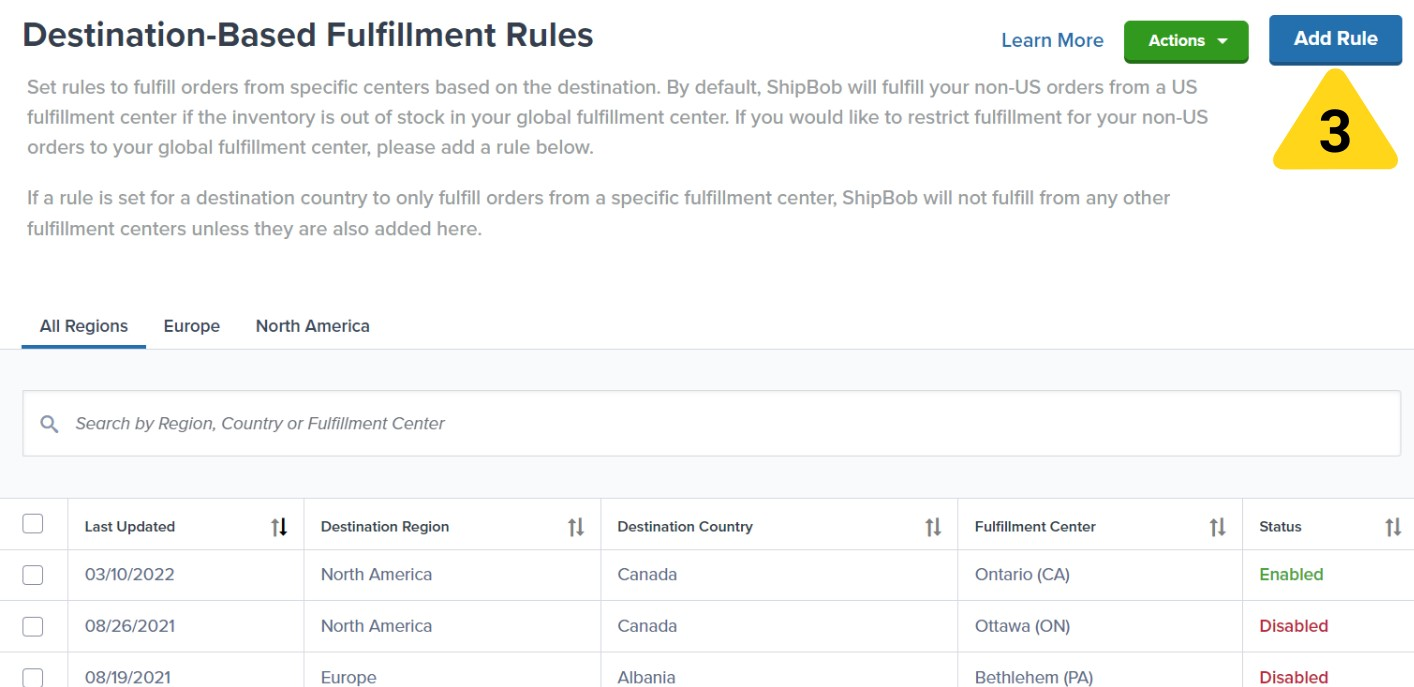 Manage Rule button in Destination-Based Fulfillment section