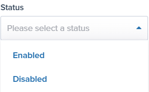 Status dropdown showing Enabled and Disabled options