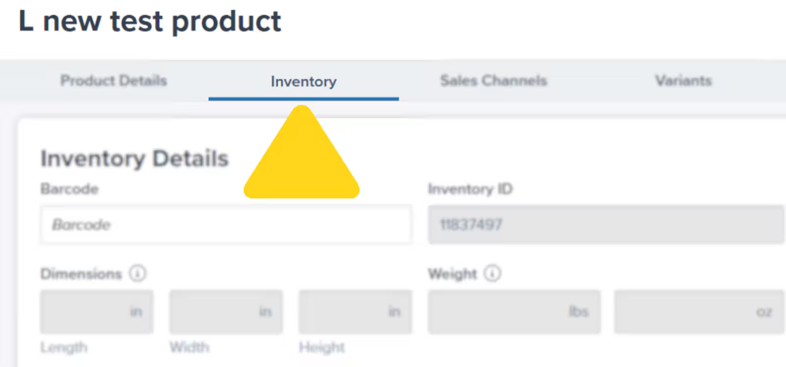 Inventory tab in Product Details page