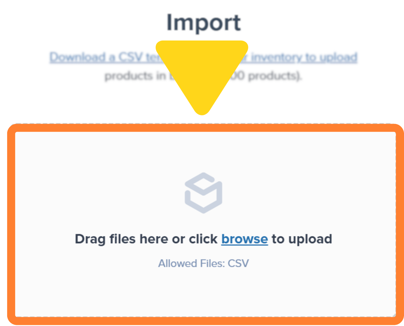 Validation error display showing 'CSV could not be imported' with View All link to see detailed error list
