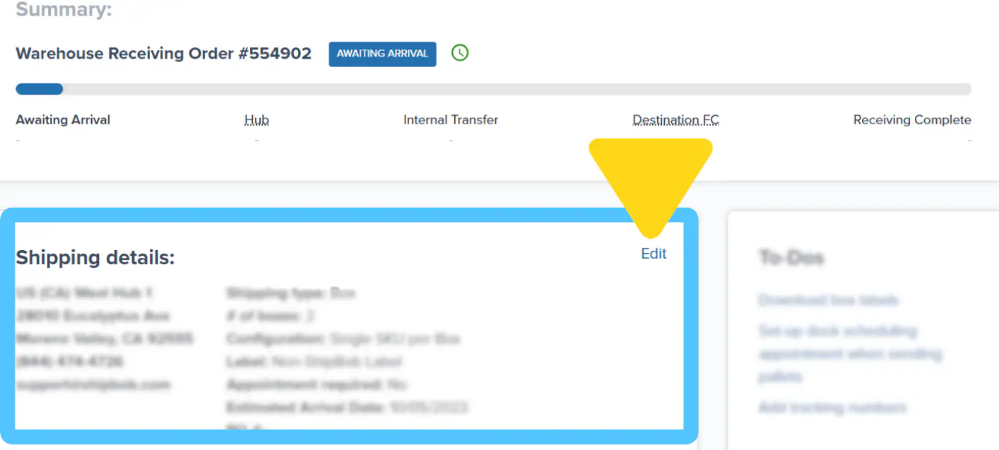 Edit button in shipping details panel