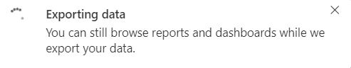 Exporting data progress message indicating the export is in progress
