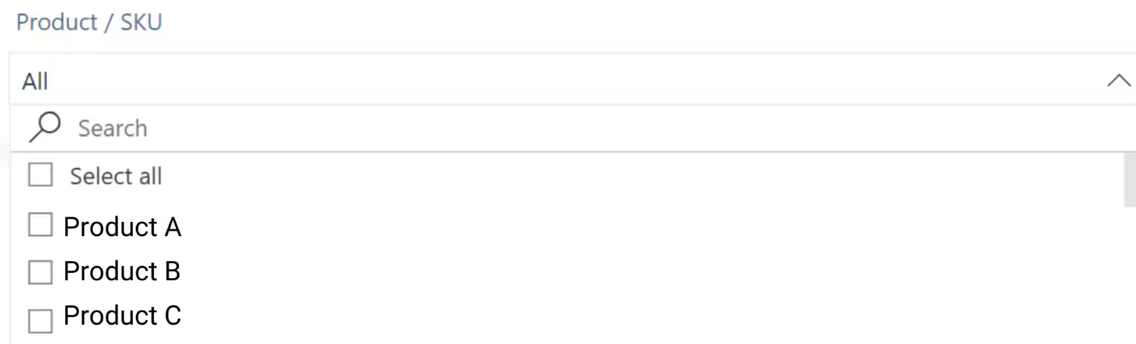Product/SKU dropdown filter on Inventory Snapshot Report