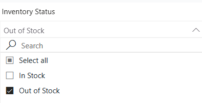 Inventory Status filter dropdown