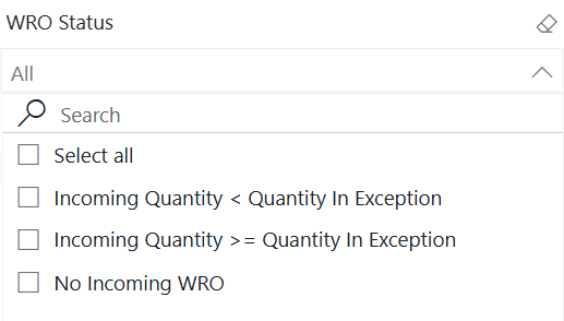 WRO Status filter dropdown