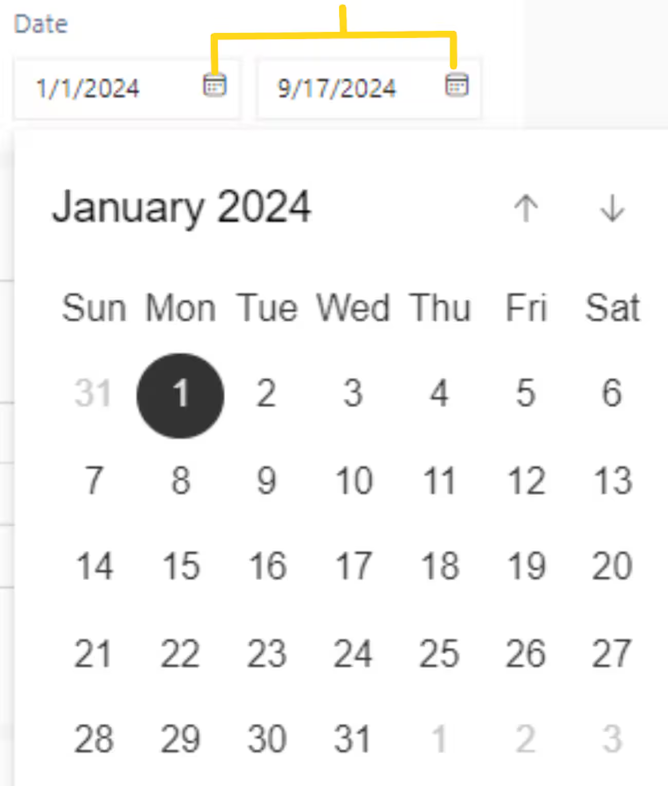 Date filter with calendar picker