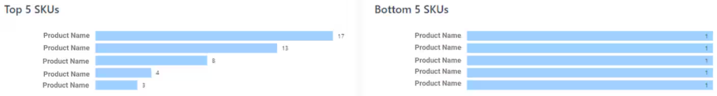 Top 5 and Bottom 5 SKUs sub-reports showing highest and lowest performing products