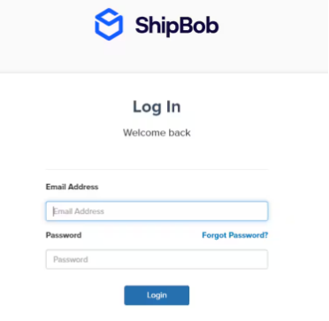 ShipBob login page with email and password fields