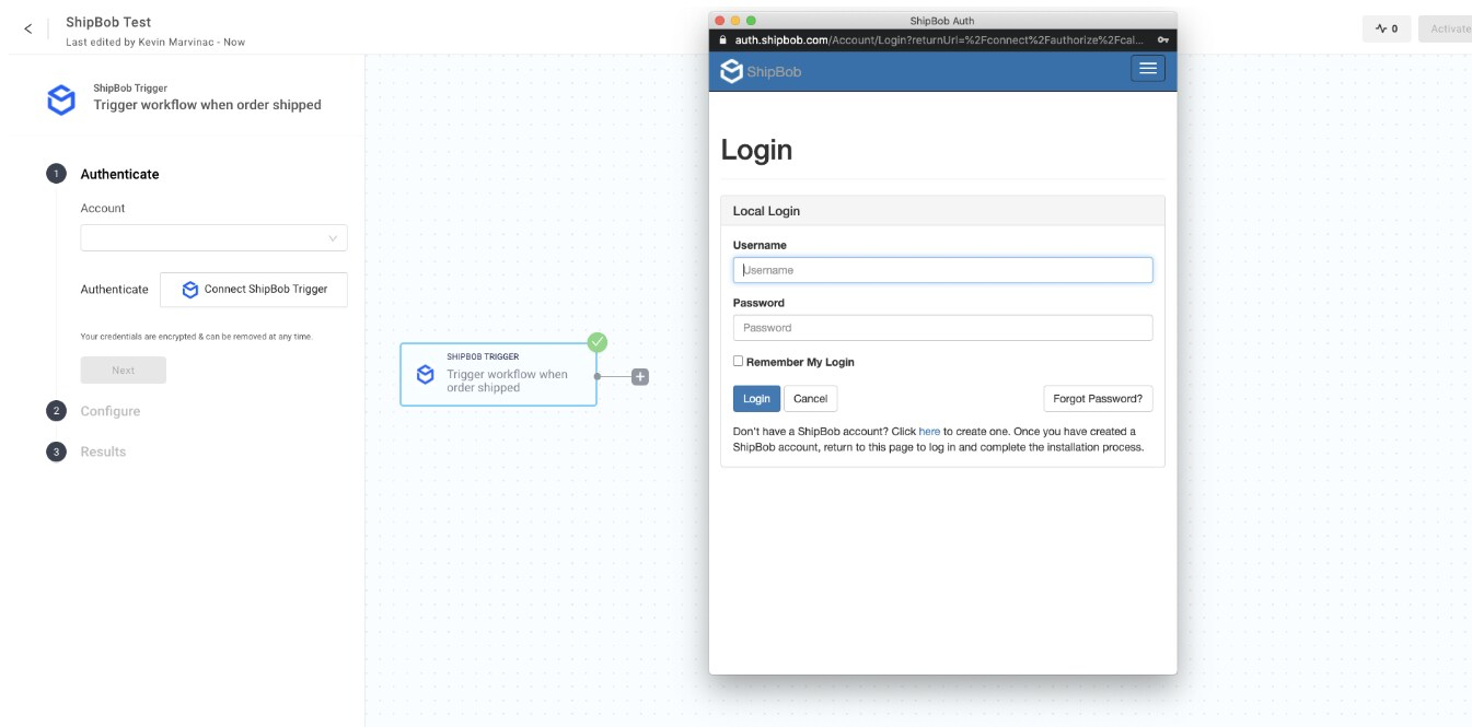 ShipBob authentication popup in Alloy prompting for login credentials