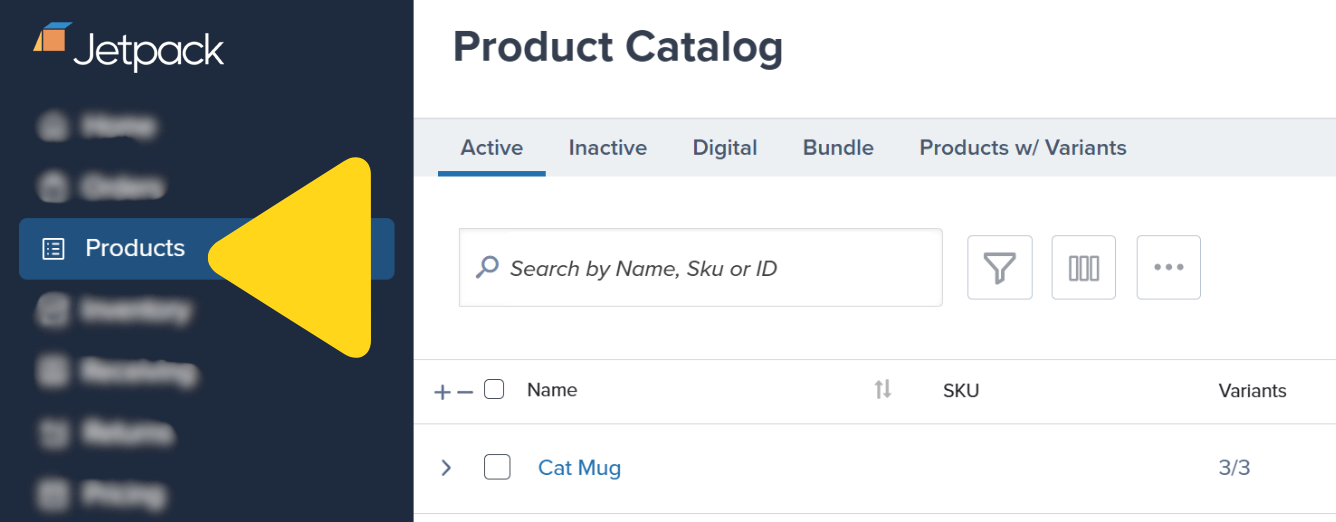 Product Catalog page with Products highlighted in left navigation