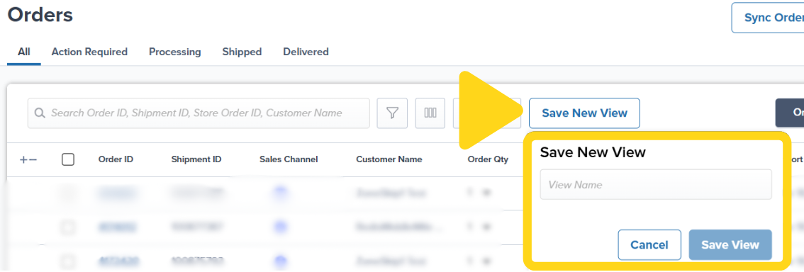 Save New View dialog with custom view name