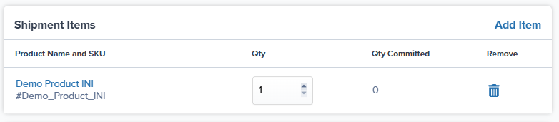 Shipment Items panel showing product list with quantity controls