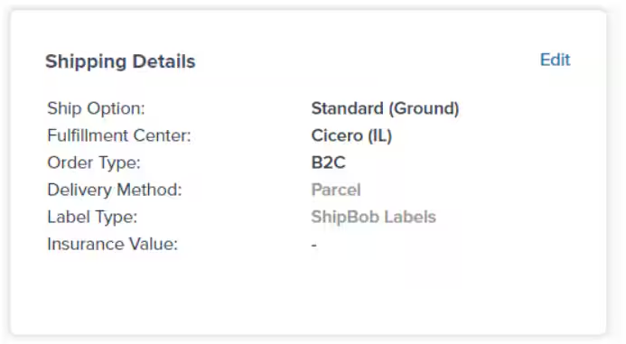 Shipping Details panel with Edit link