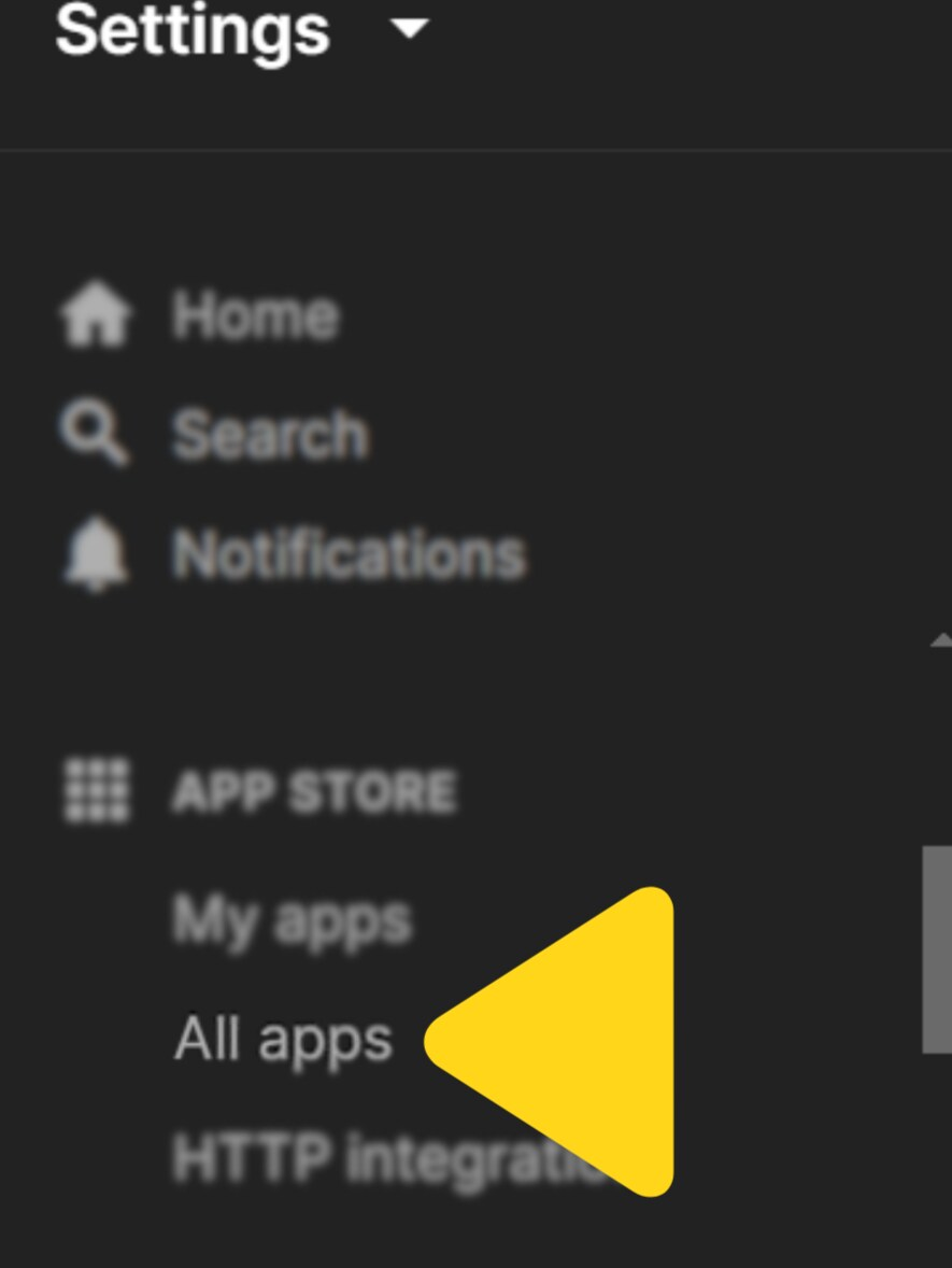 Settings menu showing APP STORE section with All apps option