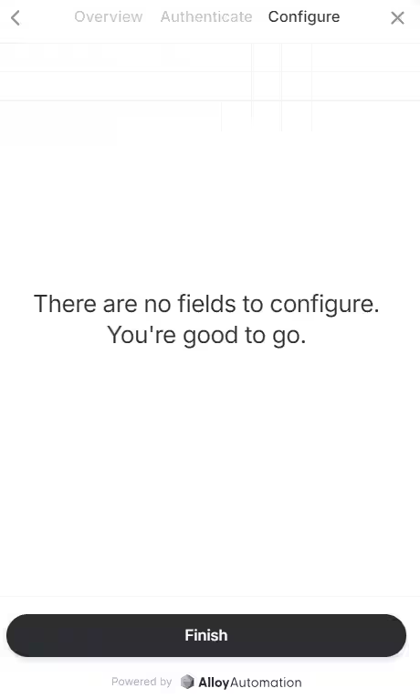 Configuration complete screen with Finish button