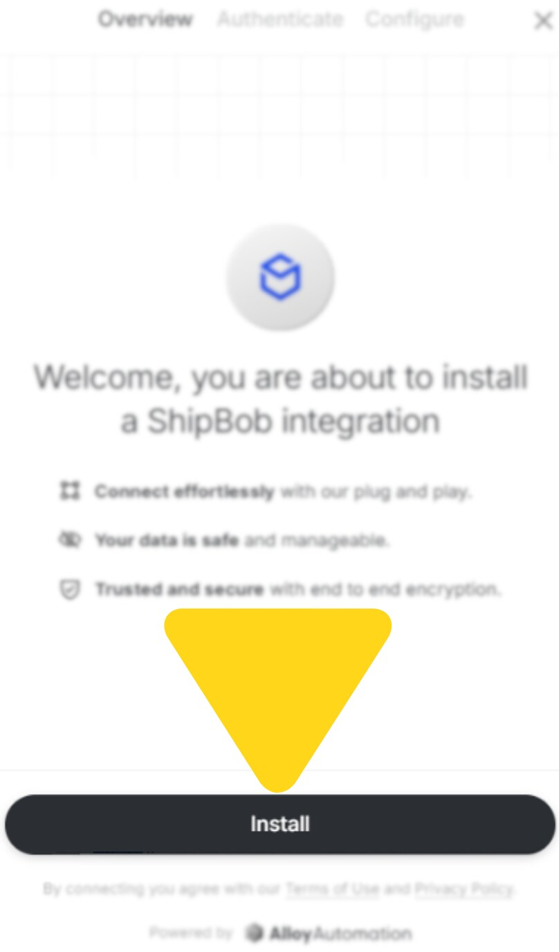 Installation popup with Install button