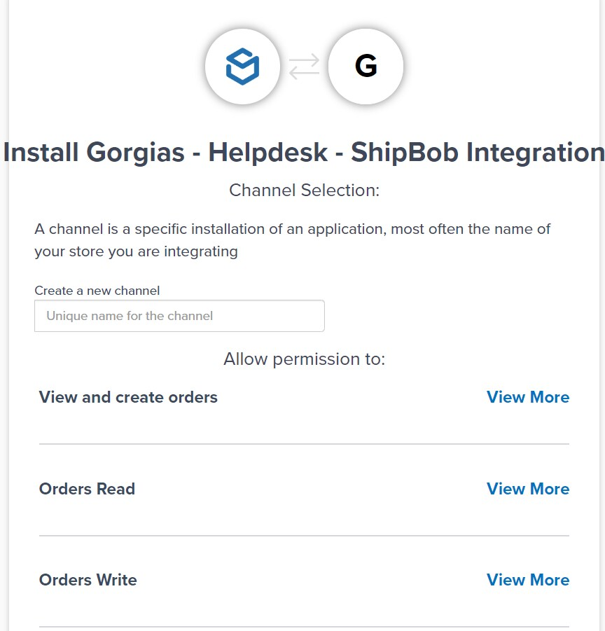Channel selection screen with permissions list