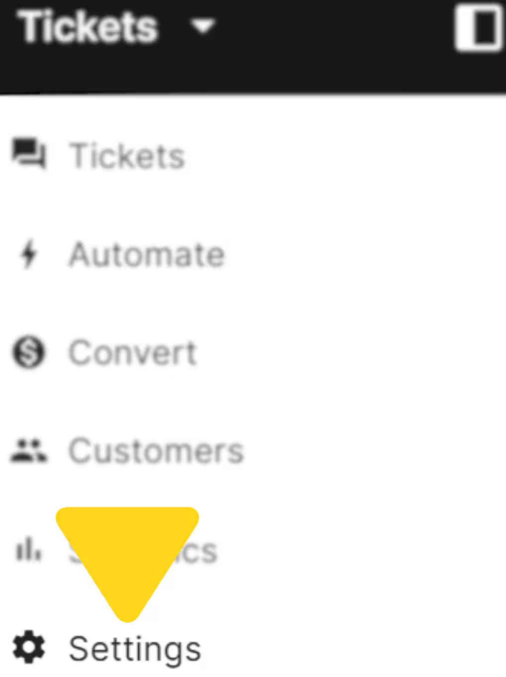 Gorgias navigation menu with Settings highlighted