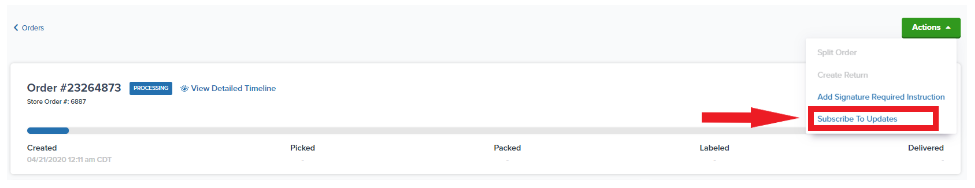 Subscribe to Updates option in Actions dropdown menu