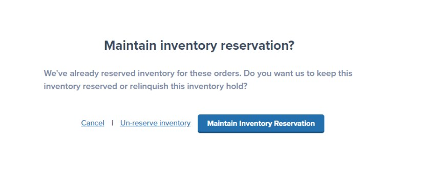 Inventory reservation confirmation dialog