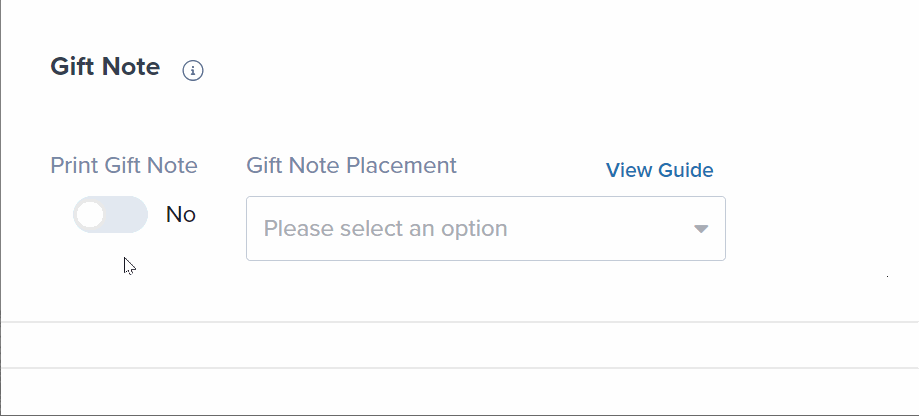 Animation showing Print Gift Note toggle being enabled