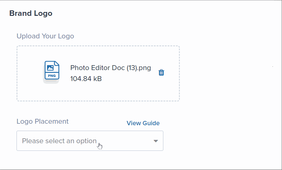 Animation showing logo upload process with drag and drop