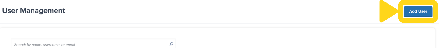 User Management page with Add User button highlighted in top right corner