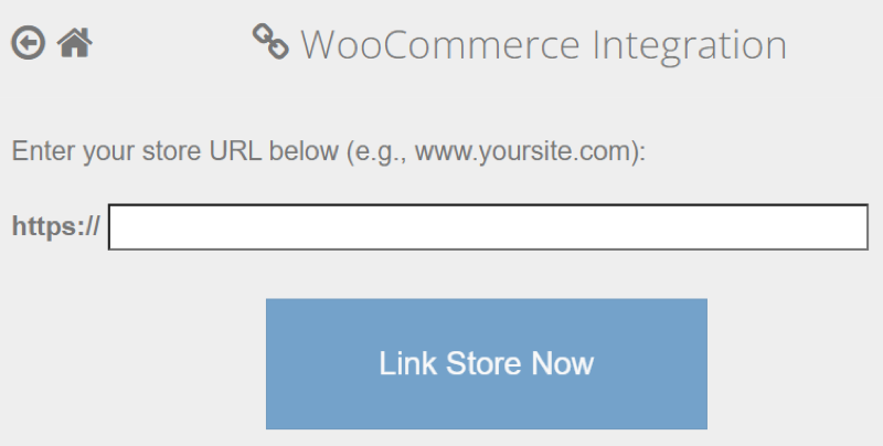WooCommerce Integration page with store URL entry field