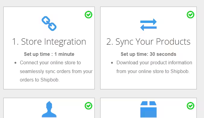 Quick Setup showing Store Integration and Sync Your Products tiles